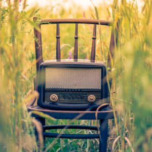 old radio on a chair